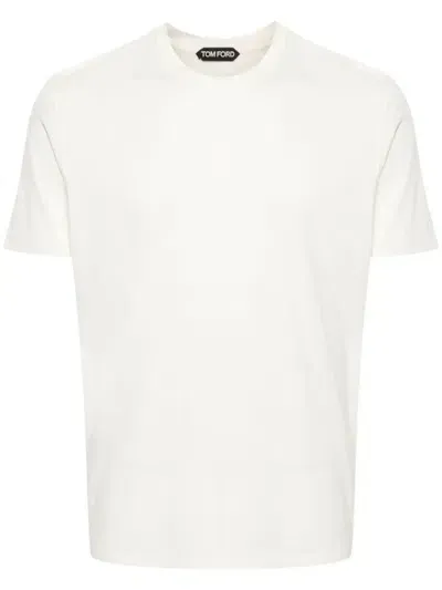 Tom Ford Short Sleeved Crew Neck T Shirt In Bianco