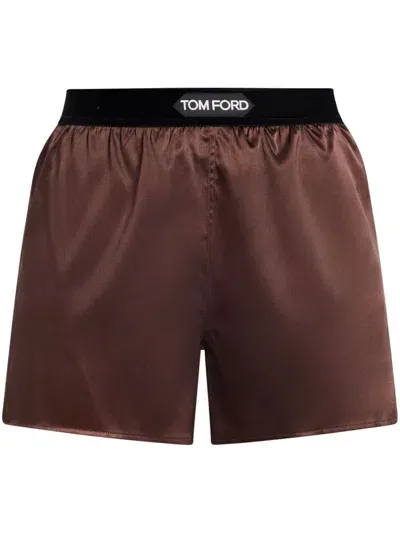 Tom Ford Silk Boxer Shorts In Brown