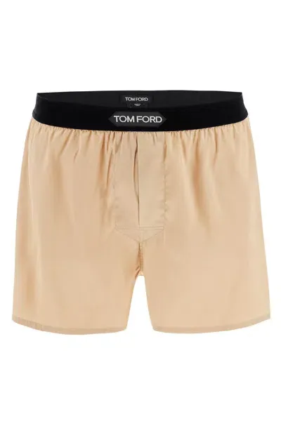 Tom Ford Silk Boxer Shorts In Cream