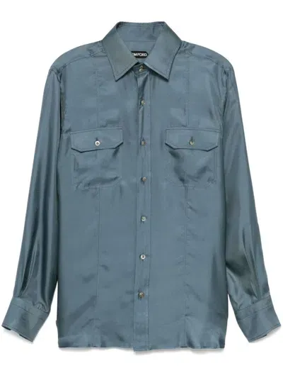 Tom Ford Silk Shirt In Blue