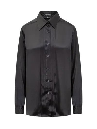 Tom Ford Silk Shirt With Pleated Detail In Black