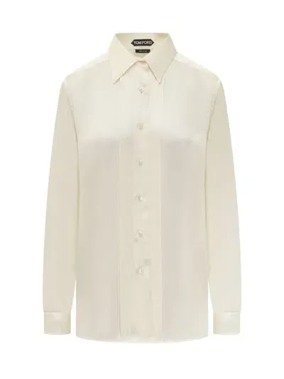 Tom Ford Silk Shirt With Pleated Detail In White