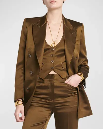 Tom Ford Silk-wool Twill Double-breasted Jacket In Bronze Oli