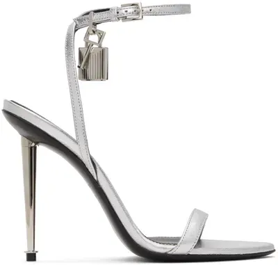 Tom Ford Silver Padlock Pointy Naked Heeled Sandals