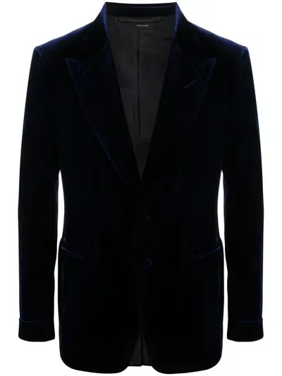 Tom Ford Shelton Velvet Cocktail Jacket In Blue