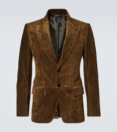 Tom Ford Single-breasted Suede Blazer In Chocolate