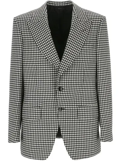 Tom Ford Single-breasted Houndstooth Blazer In Black & White