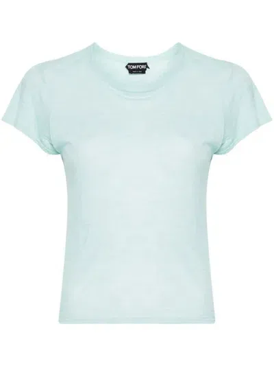 Tom Ford Slub Cotton Jersey Crewneck T-shirt In Blue