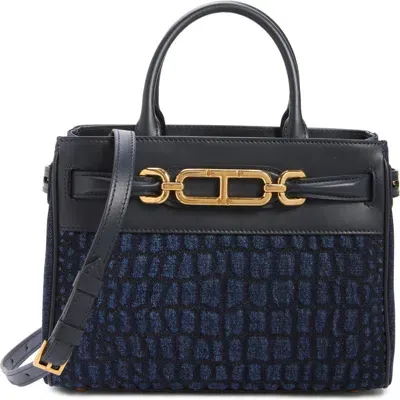 Tom Ford Small Whitney Print Denim & Leather Tote In Orange