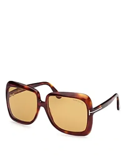 Tom Ford Square Sunglasses, 59mm In Havana/yellow Solid