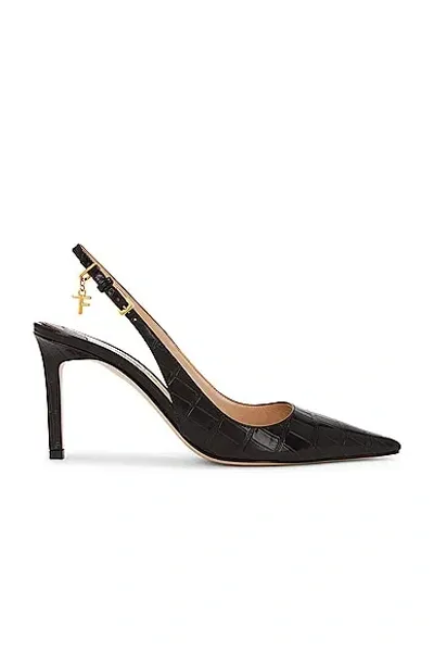 Tom Ford Stamped Croc 85 Slingback Pump In Black