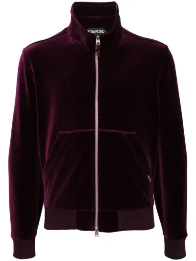 Tom Ford Cotton-blend Velour Track Jacket In Purple