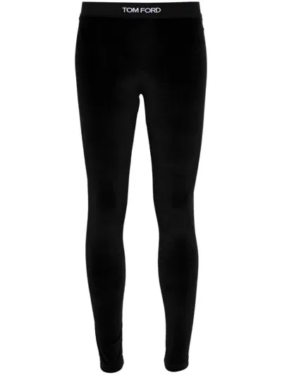 Tom Ford Stretch Lustrous Velour Signature Leggings In Black