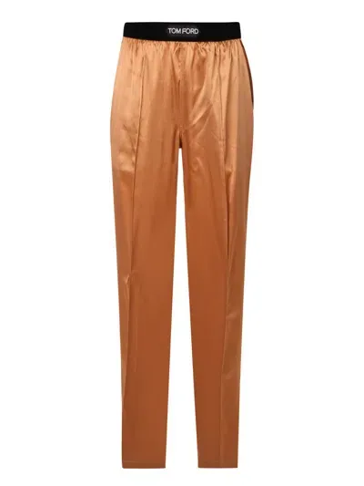 Tom Ford Stretch Satin Pj Pants In Gold