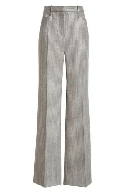 Tom Ford Stripe Wide Leg Flannel Trousers In Ig342 Dark Moon Grey