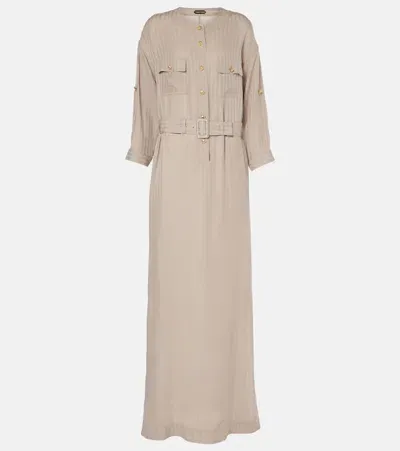 Tom Ford Striped Belted Shirt Dress In Beige