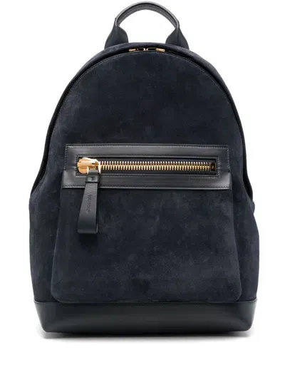 Tom Ford Suede Backpack In Blue