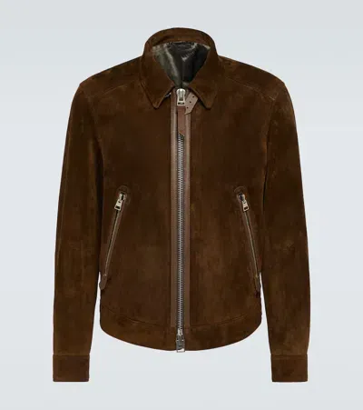 Tom Ford Leather-trimmed Suede Bomber Jacket In Brown