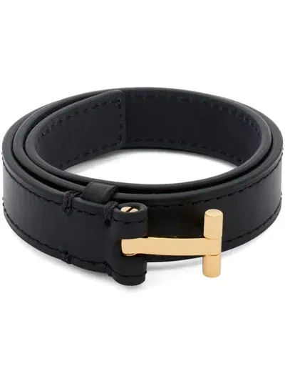 Tom Ford T-hinge Leather Bracelet In Black