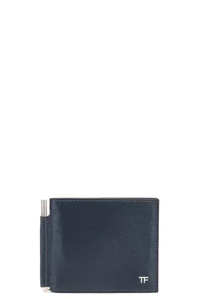 Tom Ford T Line Money Clip Wallet In Denim Blue