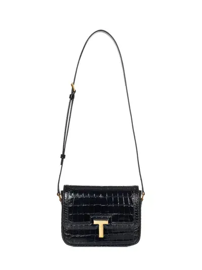 Tom Ford T Logo Embossed Crossbody Bag In Black