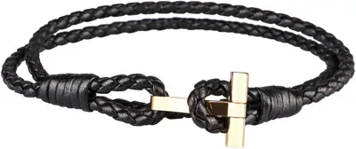 Tom Ford T Plaque Braided Bracelet In Black