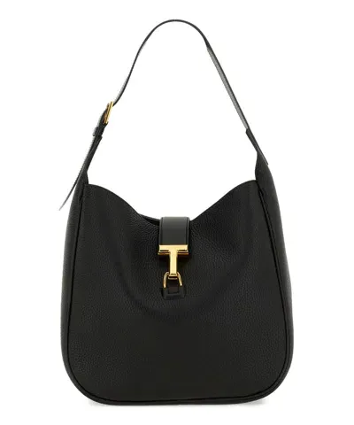 Tom Ford Monarch Medium Hobo Bag In Leather In Black