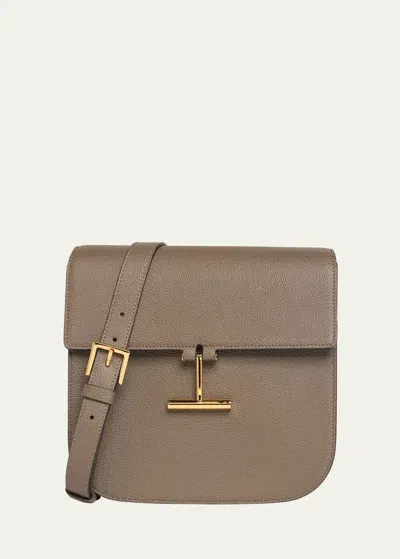 Tom Ford Tara Medium Crossbody In Grained Leather With Leather Strap In Greige