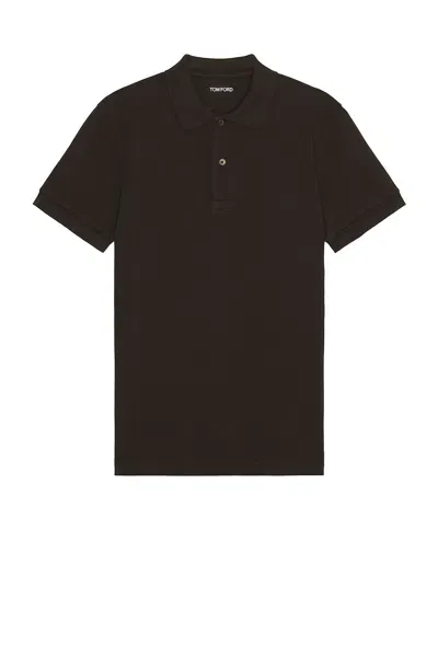 Tom Ford Tennis Piquet Short Sleeve Polo In Dark Brown