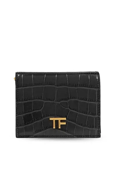 Tom Ford Tf Plaque Foldover Top Wallet In Black