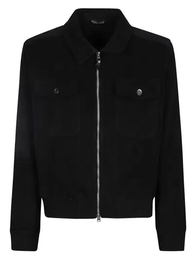 Tom Ford Towelling Zip Through Jacket In Black