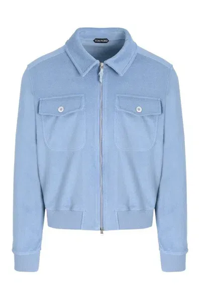 Tom Ford Towelling Zipped Jacket In Blue