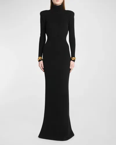 Tom Ford Turtleneck Backless Soft Cashmere Maxi Dress In Black