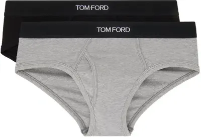 Tom Ford Two-pack Black & Gray Cotton Briefs In Black / Grey