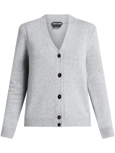 Tom Ford V-neck Cashmere Cardigan In Grey