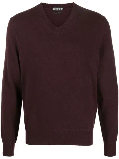 Tom Ford V-neck Cashmere Jumper In Red