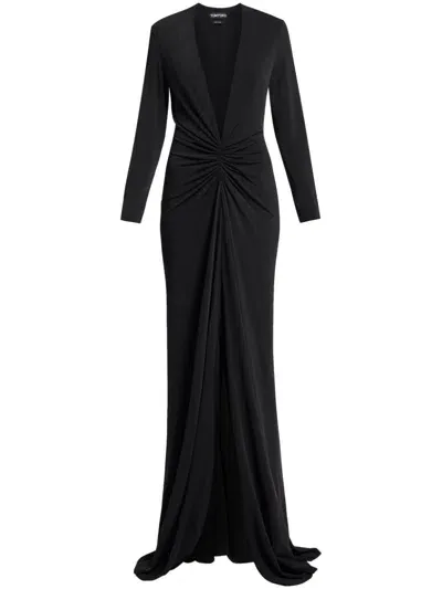 Tom Ford V-neck Long Sleeve Dress In Schwarz