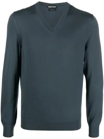 Tom Ford V-neck Wool Jumper In Blau