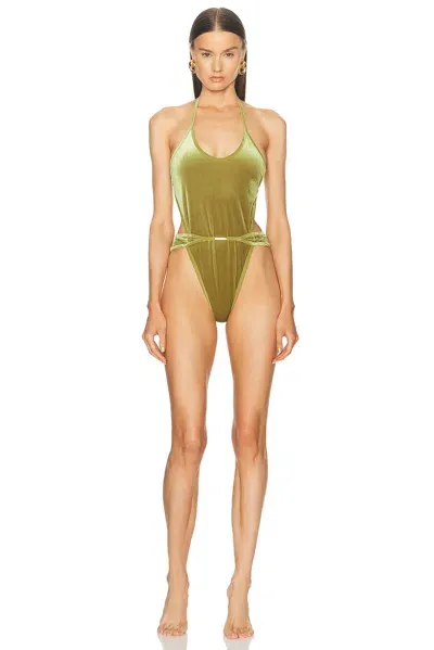 Tom Ford Velour One Piece Swimsuit In Willow