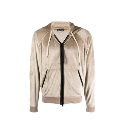 Tom Ford Velour Track Jacket In Beige