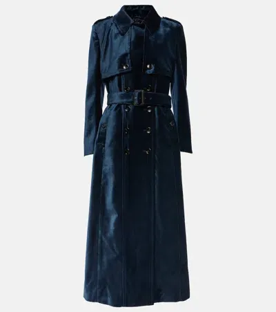 Tom Ford Belted Velvet Trench Coat In Blue