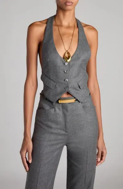 Tom Ford Virgin Wool Twill Halter Vest In Ig164 Grey Melange