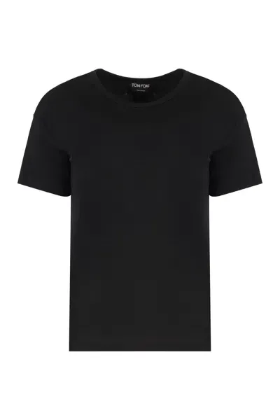 Tom Ford Viscose Crew-neck T-shirt In Black