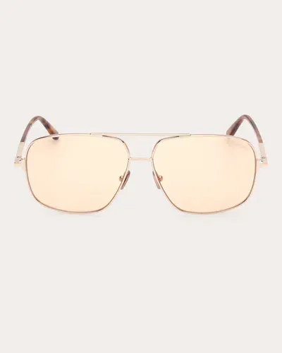 Tom Ford Tex Aviator Metal Sunglasses In Rose Gold,brown