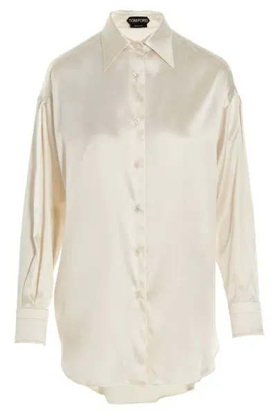 Tom Ford Silk Satin Shirt In White