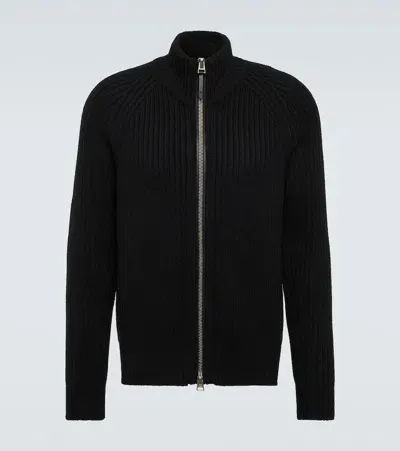 Tom Ford Wool Cashmere Raglan Zip Through Sweater In Blue