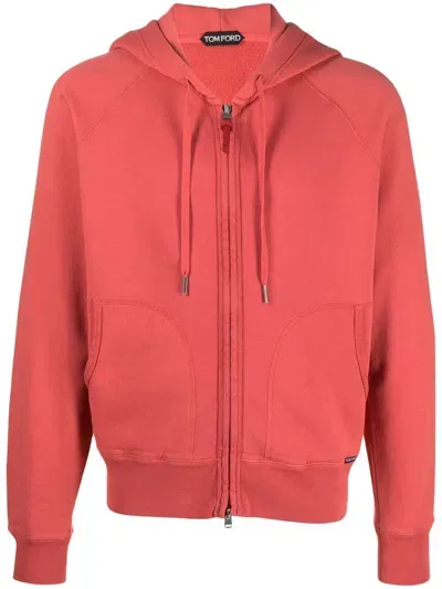 Tom Ford Zipped Drawstring Hoodie In Pink