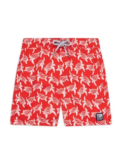 Tom & Teddy Boys' Turtle Print Swim Trunks - Little Kid, Big Kid In Red White