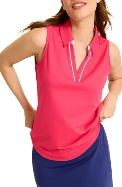 Tommy Bahama Aubrey Piped Sleeveless Performance Polo In Raspberry Hibiscus