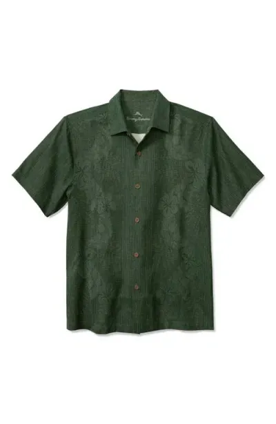 Tommy Bahama Bali Border Floral Jacquard Short Sleeve Silk Button-up Shirt In Emerald